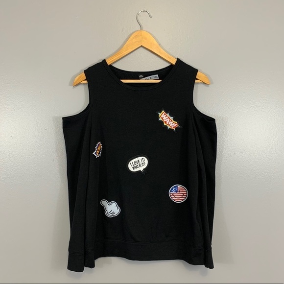 DESIGN LAB | Lord & Taylor Black Patch Open Shoulder Long Sleeve Shirt - Picture 2 of 11